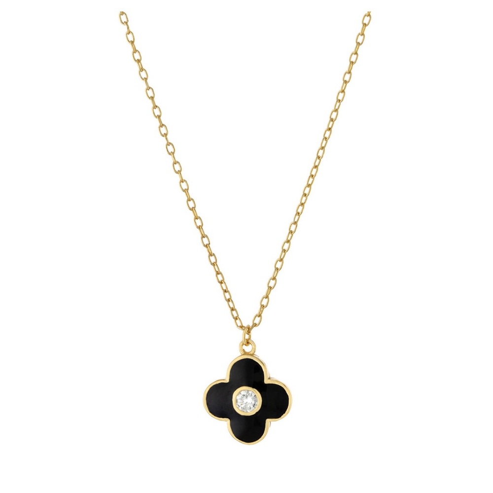 Giani Bernini Clear Cubic Zirconia and Black Enameled Clover Pendant